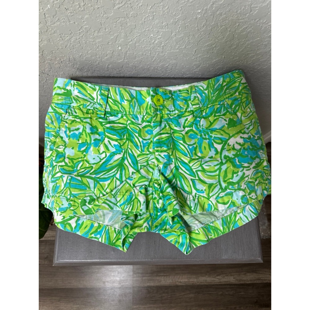 Lilly Pulitzer Floral Tropical Print Shorts Green Blue White Casual Cute
